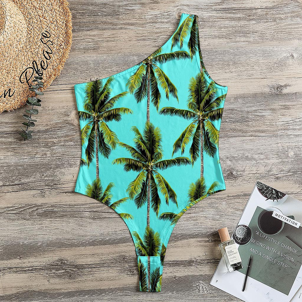 Tropical Palm Tree Pattern Print One Shoulder Bodysuit