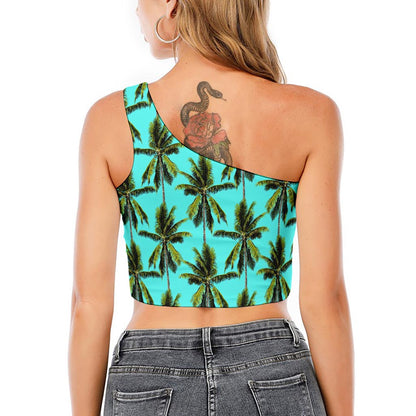 Tropical Palm Tree Pattern Print One Shoulder Crop Top