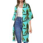 Tropical Palm Tree Pattern Print Open Front Beach Cover Up