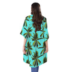 Tropical Palm Tree Pattern Print Open Front Beach Cover Up