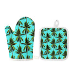 Tropical Palm Tree Pattern Print Oven Mitt And Pot Holder Set