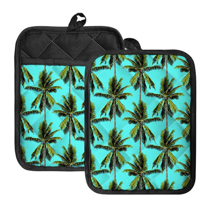 Tropical Palm Tree Pattern Print Pot Holders With Pocket