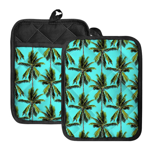Tropical Palm Tree Pattern Print Pot Holders With Pocket