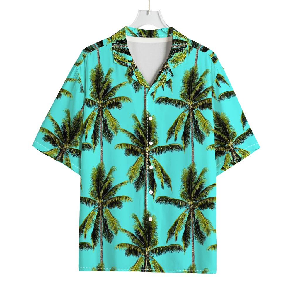 Tropical Palm Tree Pattern Print Rayon Hawaiian Shirt