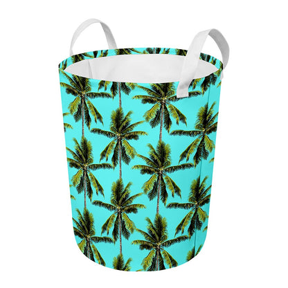 Tropical Palm Tree Pattern Print Round Laundry Basket