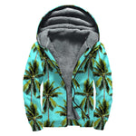 Tropical Palm Tree Pattern Print Sherpa Lined Zip Up Hoodie