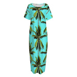 Tropical Palm Tree Pattern Print Short Sleeve Long Nightdress