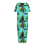 Tropical Palm Tree Pattern Print Short Sleeve Long Nightdress
