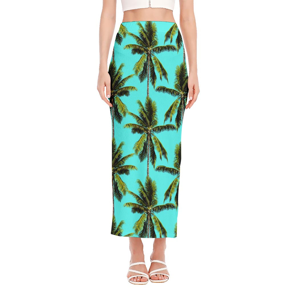 Tropical Palm Tree Pattern Print Side Slit Maxi Skirt