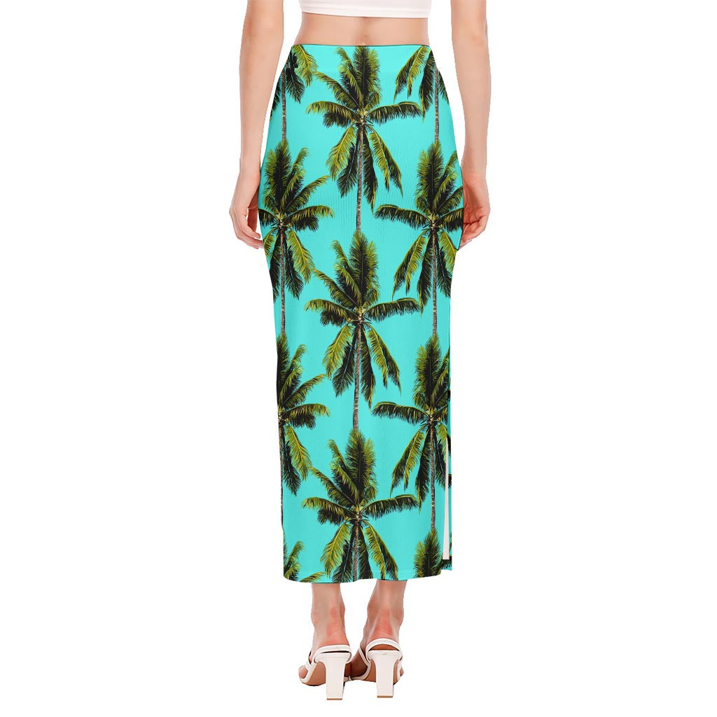 Tropical Palm Tree Pattern Print Side Slit Maxi Skirt