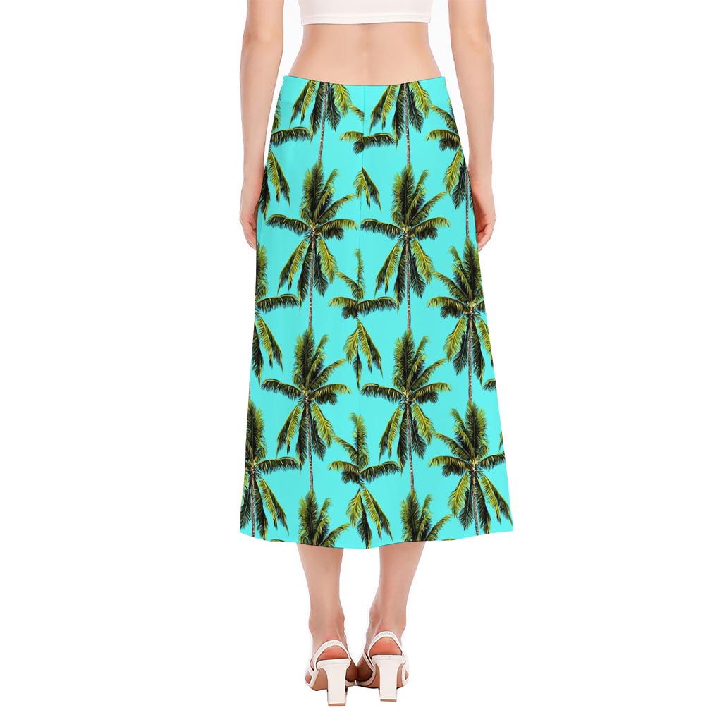 Tropical Palm Tree Pattern Print Side Slit Midi Skirt