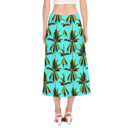 Tropical Palm Tree Pattern Print Side Slit Midi Skirt