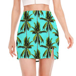 Tropical Palm Tree Pattern Print Side Slit Mini Skirt