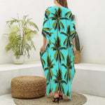 Tropical Palm Tree Pattern Print Silk V-Neck Kaftan Dress