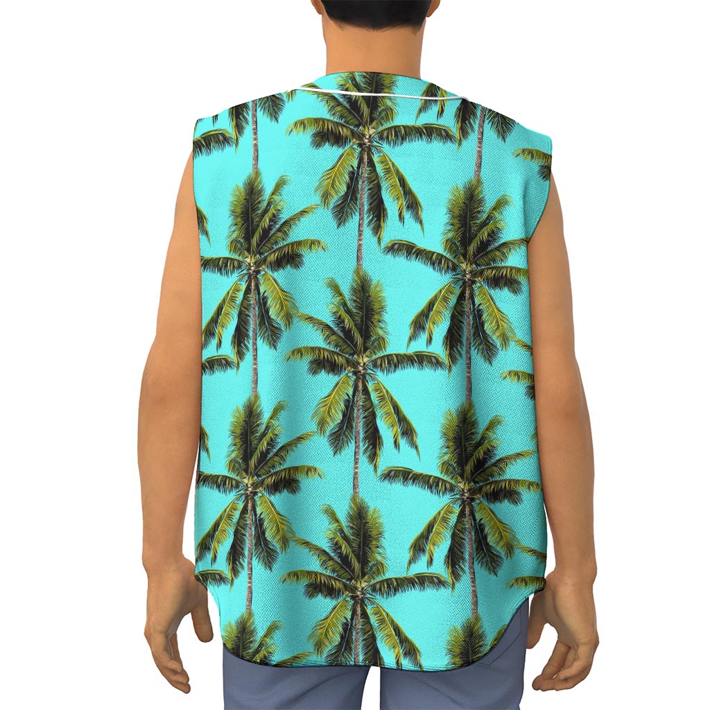 Tropical Palm Tree Pattern Print Sleeveless Baseball Jersey