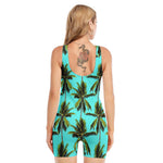 Tropical Palm Tree Pattern Print Sleeveless One Piece Swimsuit