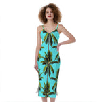 Tropical Palm Tree Pattern Print Slim Fit Midi Cami Dress
