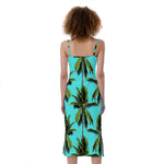Tropical Palm Tree Pattern Print Slim Fit Midi Cami Dress