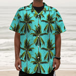 Tropical Palm Tree Pattern Print Textured Short Sleeve Shirt