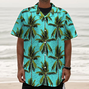 Tropical Palm Tree Pattern Print Textured Short Sleeve Shirt