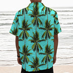 Tropical Palm Tree Pattern Print Textured Short Sleeve Shirt