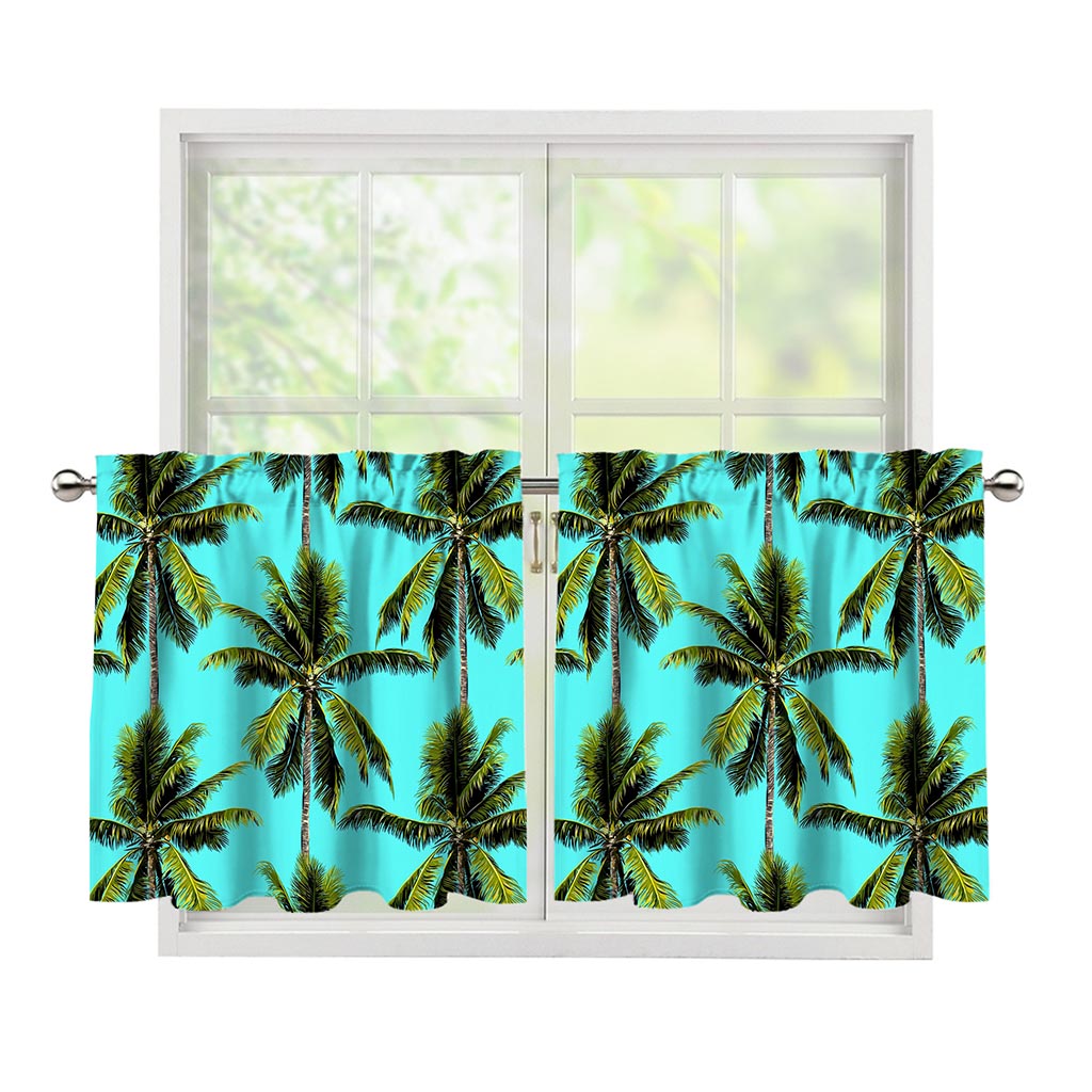 Tropical Palm Tree Pattern Print Tier Curtains