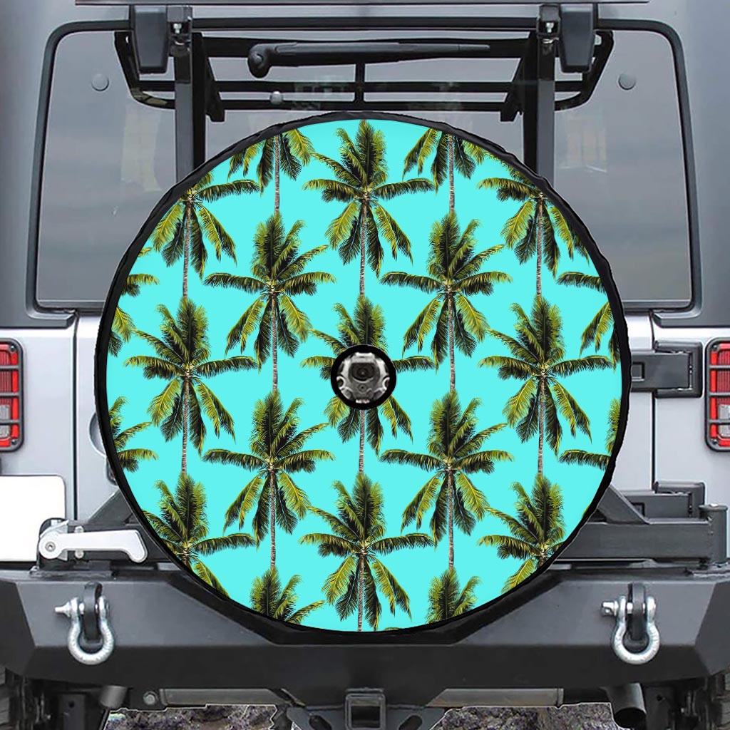 Tropical Palm Tree Pattern Print Tire Cover With Camera Hole