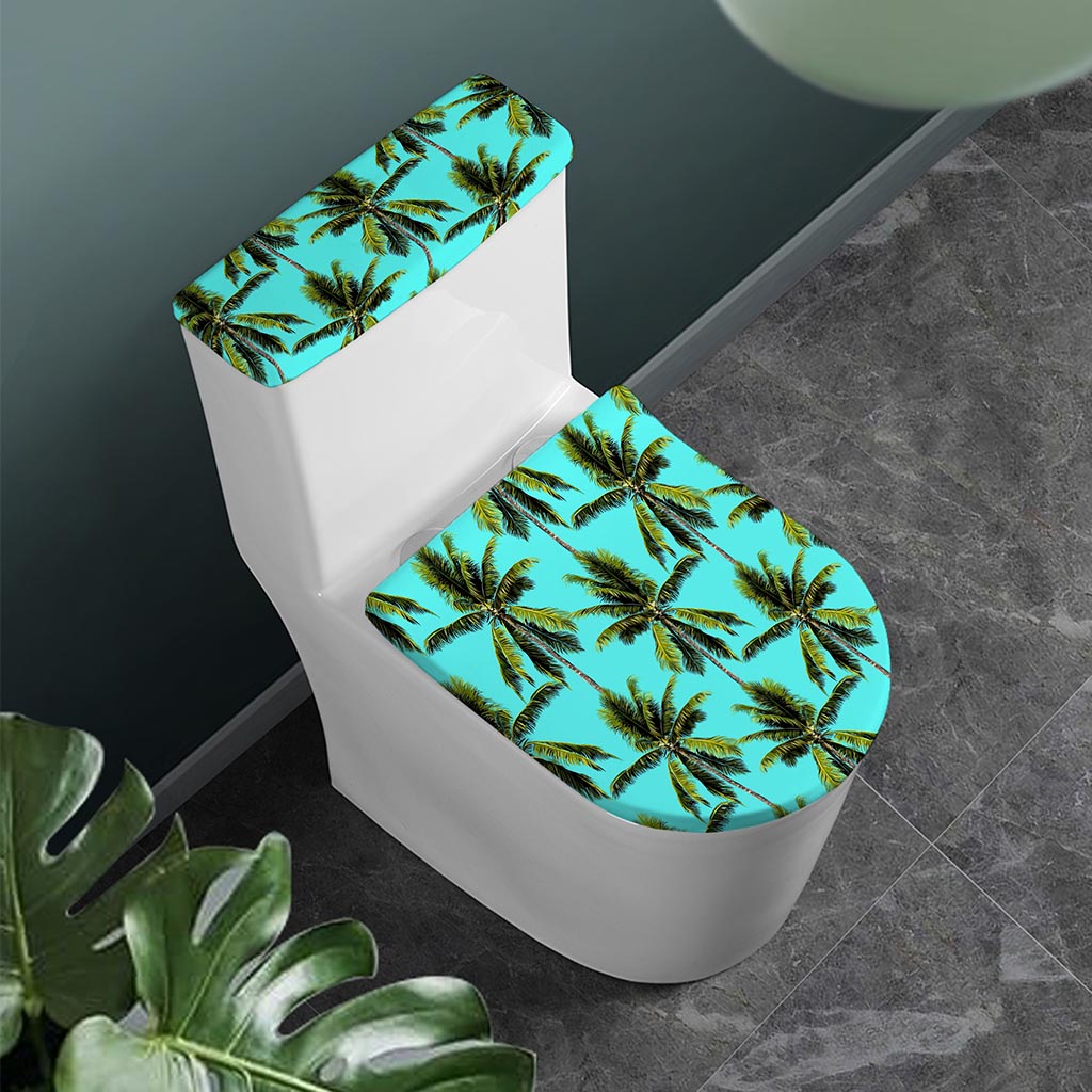 Tropical Palm Tree Pattern Print Toilet Lid And Tank Cover Set