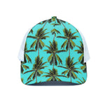 Tropical Palm Tree Pattern Print White Mesh Trucker Cap