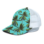 Tropical Palm Tree Pattern Print White Mesh Trucker Cap