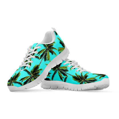 Tropical Palm Tree Pattern Print White Running Shoes