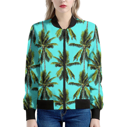 Tropical Palm Tree Pattern Print Women's Bomber Jacket