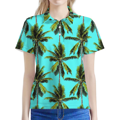 Tropical Palm Tree Pattern Print Women's Polo Shirt