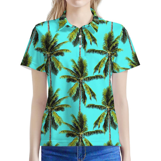 Tropical Palm Tree Pattern Print Women's Polo Shirt