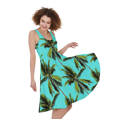 Tropical Palm Tree Pattern Print Women's Sleeveless Dress