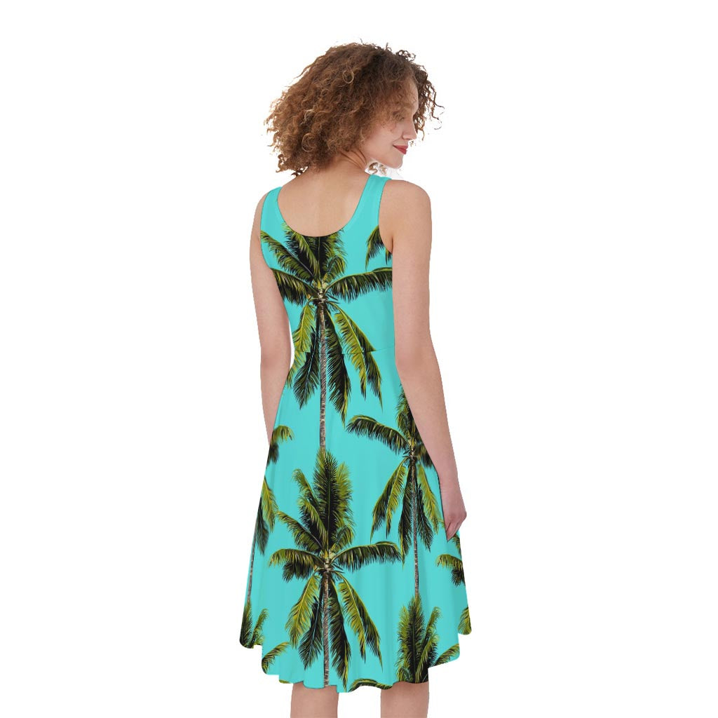 Tropical Palm Tree Pattern Print Women's Sleeveless Dress