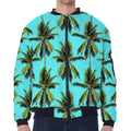 Tropical Palm Tree Pattern Print Zip Sleeve Bomber Jacket