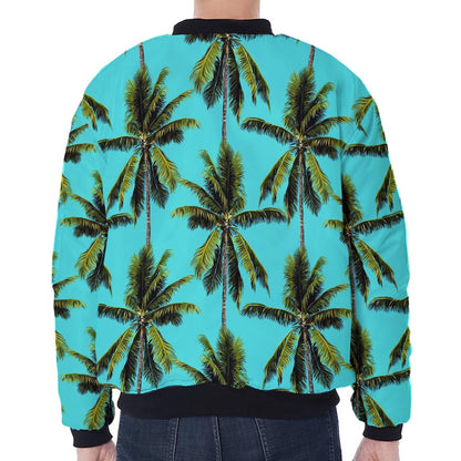 Tropical Palm Tree Pattern Print Zip Sleeve Bomber Jacket