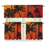 Tropical Palm Tree Sunset Print 3 Piece Kitchen Curtains