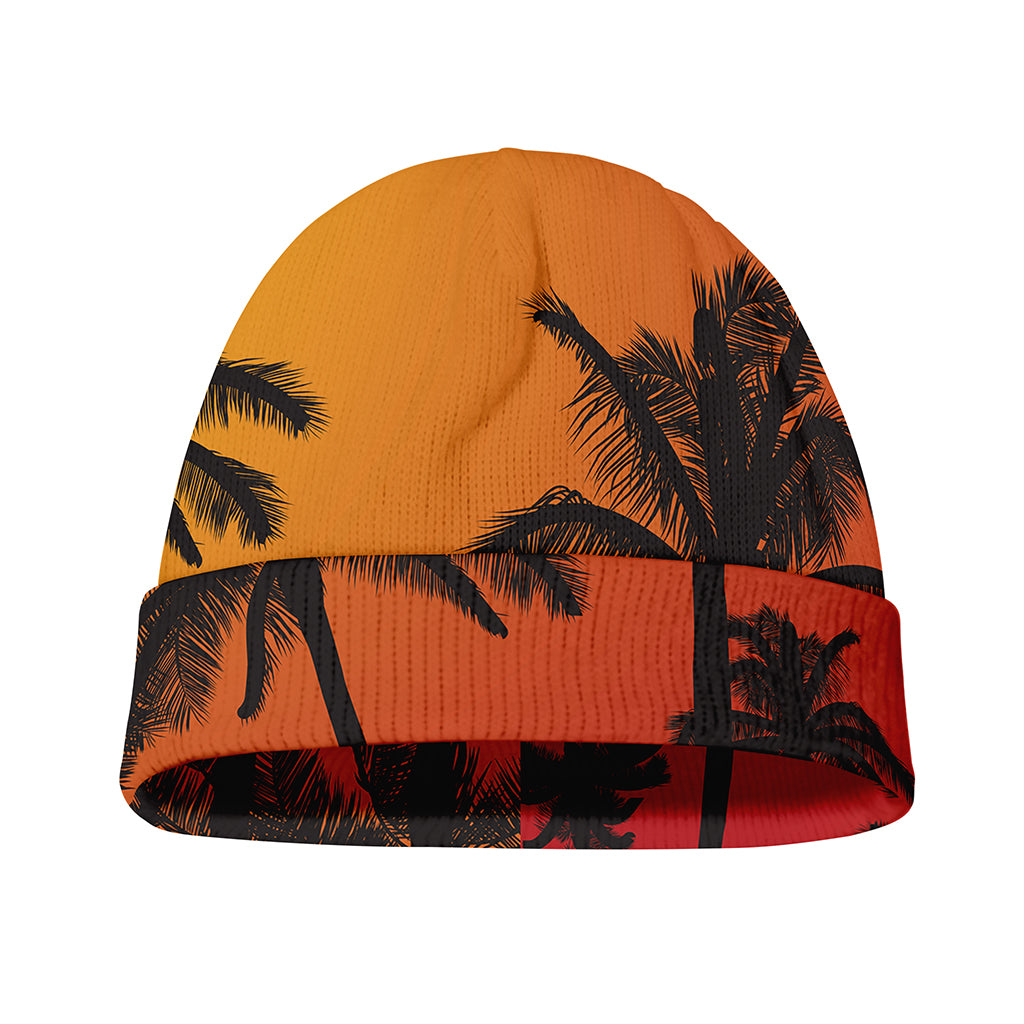 Tropical Palm Tree Sunset Print Beanie