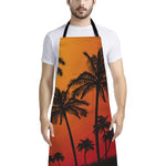 Tropical Palm Tree Sunset Print Bib Apron With Pocket