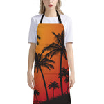 Tropical Palm Tree Sunset Print Bib Apron With Pocket