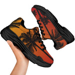 Tropical Palm Tree Sunset Print Black Chunky Shoes