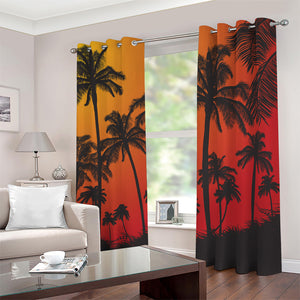 Tropical Palm Tree Sunset Print Blackout Grommet Curtains
