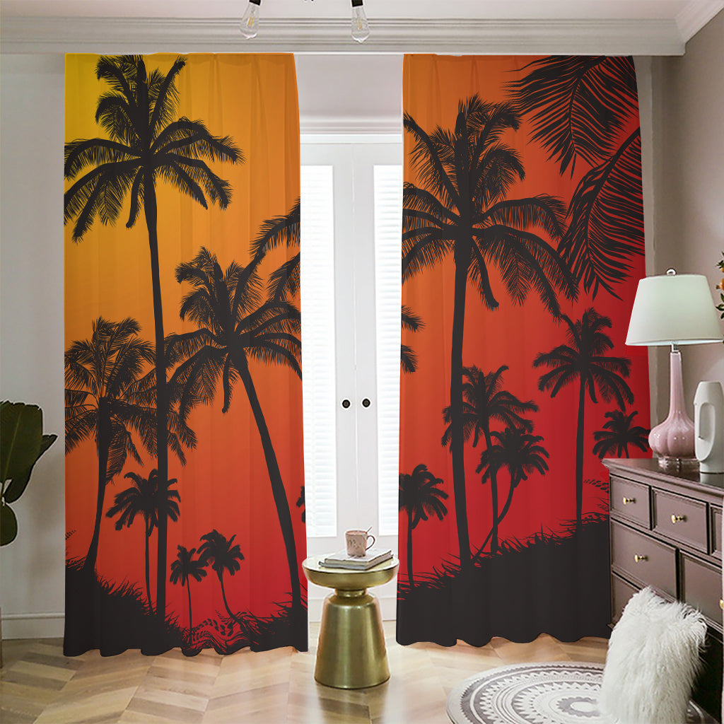 Tropical Palm Tree Sunset Print Blackout Pencil Pleat Curtains