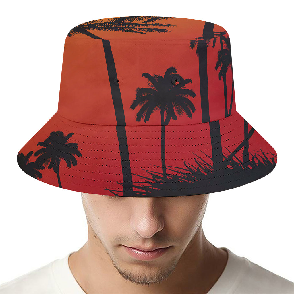 Tropical Palm Tree Sunset Print Bucket Hat