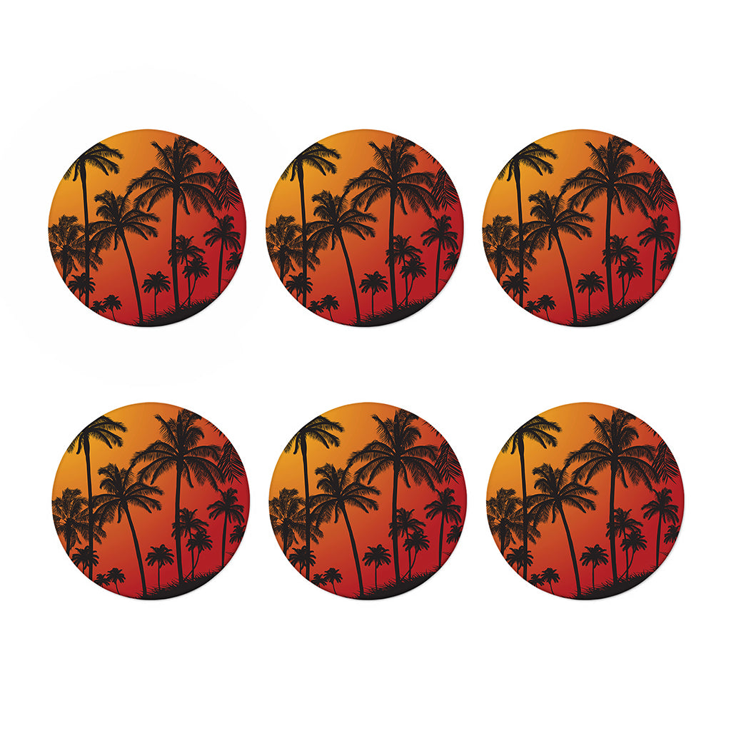 Tropical Palm Tree Sunset Print Coaster Set