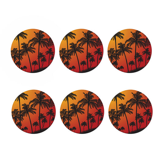 Tropical Palm Tree Sunset Print Coaster Set