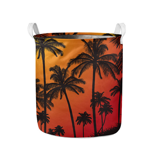 Tropical Palm Tree Sunset Print Collapsible Laundry Basket
