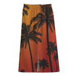 Tropical Palm Tree Sunset Print Cotton Front Slit Maxi Skirt